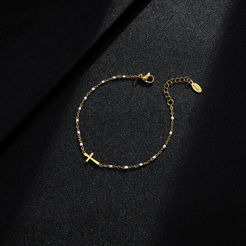 Stainless Steel Bracelets Stainless Steel Jewelry Charm Bracelet Fashion Boho Style Jesus Cross Bracelet Stainless Steel Gold Color Charm Women Girls Christian Jewelry Gift