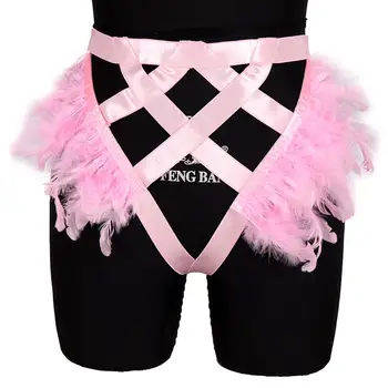 

Pink Feather Garter Belt Plus Size Stockings Suspender Body Cage Underwear Punk Goth Art Dance Festival Bnurning Waist Harness