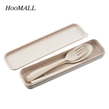 

1Set Cutlery Tableware Wheat Straw Box Dinnerware Sets Portable Travel Food Kids Adult Camping Picnic Set Gift