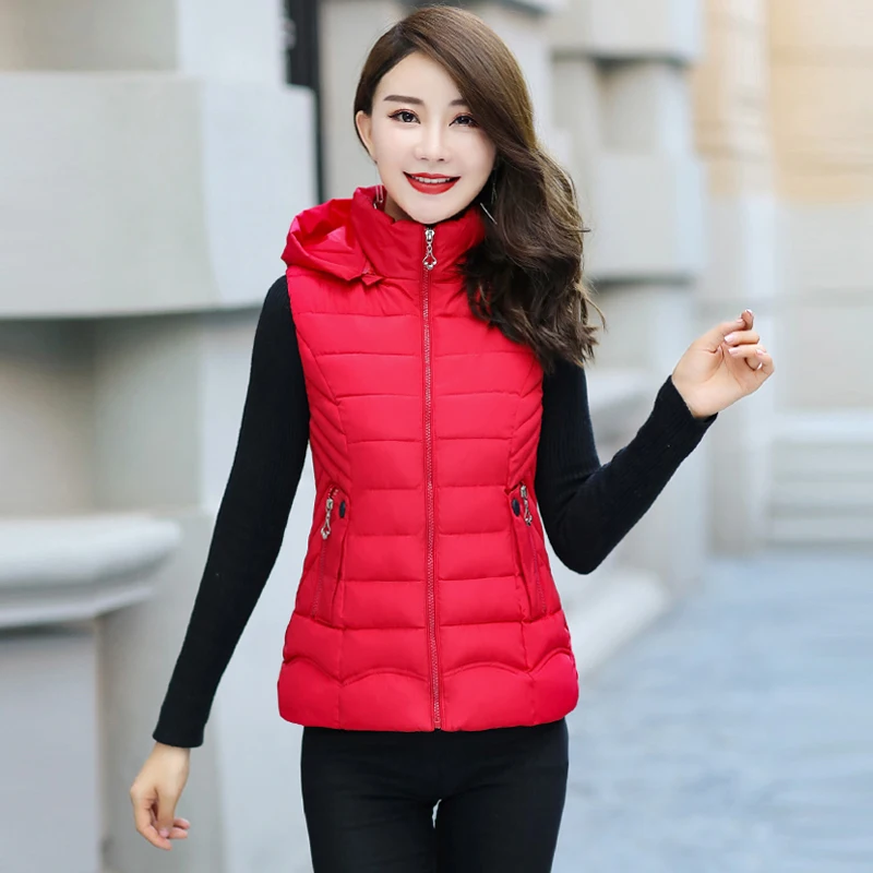 Ladies Hooded Fleece Waistcoat Short Cotton Padded
