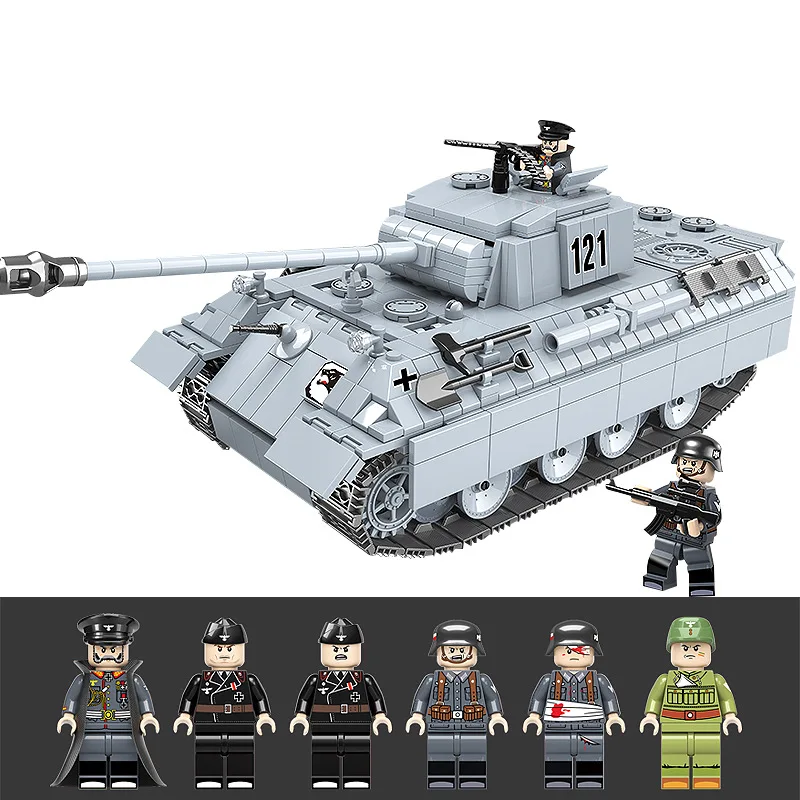 

Crown 100064 Military Series World War II Panther Tank 121 Children'S Educational Assembled Small Particles Building Blocks Toy