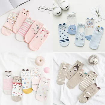 

5 Pairs Ladies no show Socks Cotton Cartoon Animals 3-D Ears Stealth Women Slipper Socks Cute Novelty Funny Kawaii Japanese