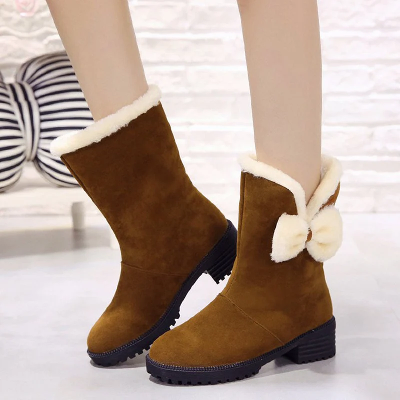 E TOY WORD Winter snow boots female bow-knot Middle tube boots 2019 new warm plus women shoes thick heel fashion cotton shoes