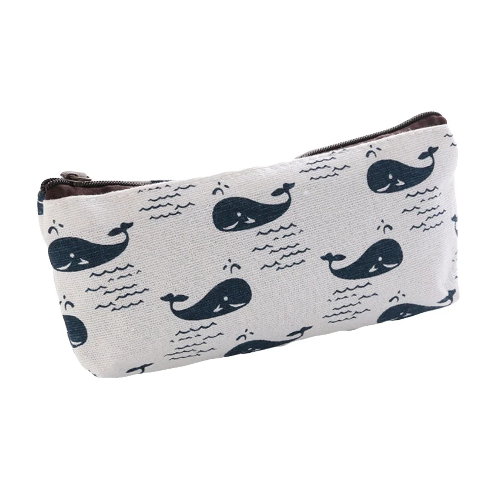 Cute Canvas Whale Flower Printed Pencil Bag School Supplies Stationery Gift School Cute Pencil Box Creative School Tools