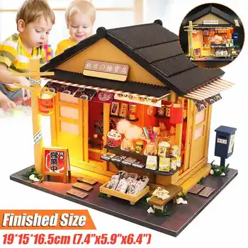 

Japanese Style Grocery Store 3D Wooden Dollhouse Miniaturas with Furnitures DIY doll house kit toy for Children Brithday gift
