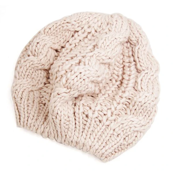 Зимний женский теплый вязаный берет плетеная Лыжная Шапка мешковатая шапочка вязаная шапка(бежевый