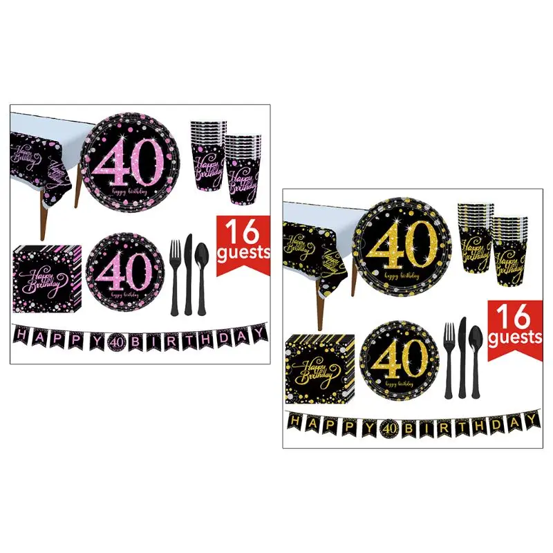 21th/30th/40th/50th/60th/70th/80th принадлежности для дня рождения 114 шт черный и золотой баннер одноразовые скатерти бумажные тарелки