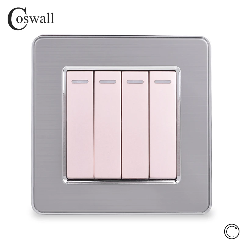 Coswall, панель из нержавеющей стали, 4 комплекта, 1 способ сброса, импульсный переключатель, мгновенный контактный переключатель, кнопочный настенный светильник, переключатель 16А
