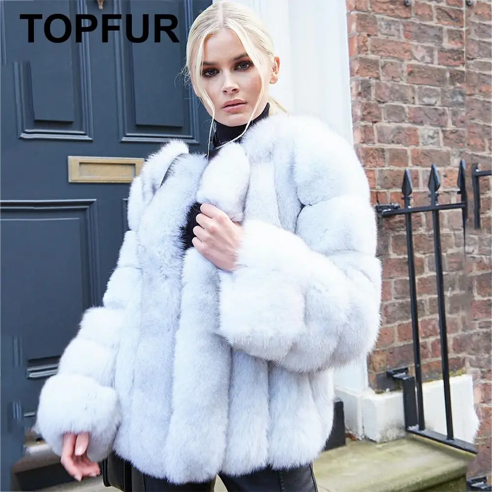 

TOPFUR Real Fur Coat Women Plus Size Natural Fox Fur Coat White Jacket Genuine Leather Jacket 2019 WInter Coat Women Fur Jackets