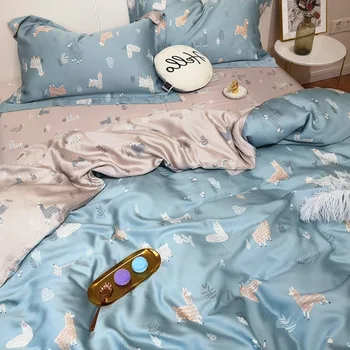 

60 Double-Sided Lenzing Tencel Four Sheet Viscose Summer Pieces Fitted Bed Sheet Quilt Cover Activity Printed Slip Bare Sleeping