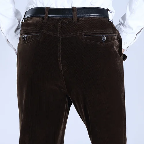 autumn and winter men's thick casual pants corduroy high quality retro fashion straight pants Plus size business trousers - Цвет: Коричневый