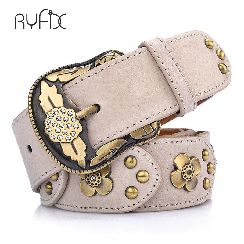 

Women Fashion ancient Rivet Carved Real Leather Punk Designer Waist Western Belt BL285