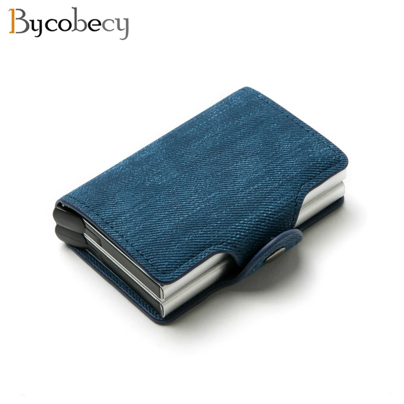 Bycobecy джинсовый кошелек противоугонные двойные коробки Высокое качество кошелек RFID блокирующий держатель для карт бизнес всплывающий металлический чехол для ID