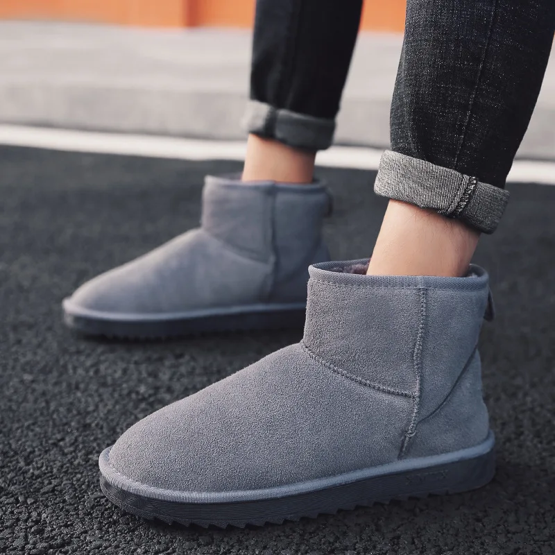 

[COUPLE'S] 2019 Winter New Style Trend Cotton-padded Shoes plus Velvet Warm Cowhide Waterproof Men Snow Boots