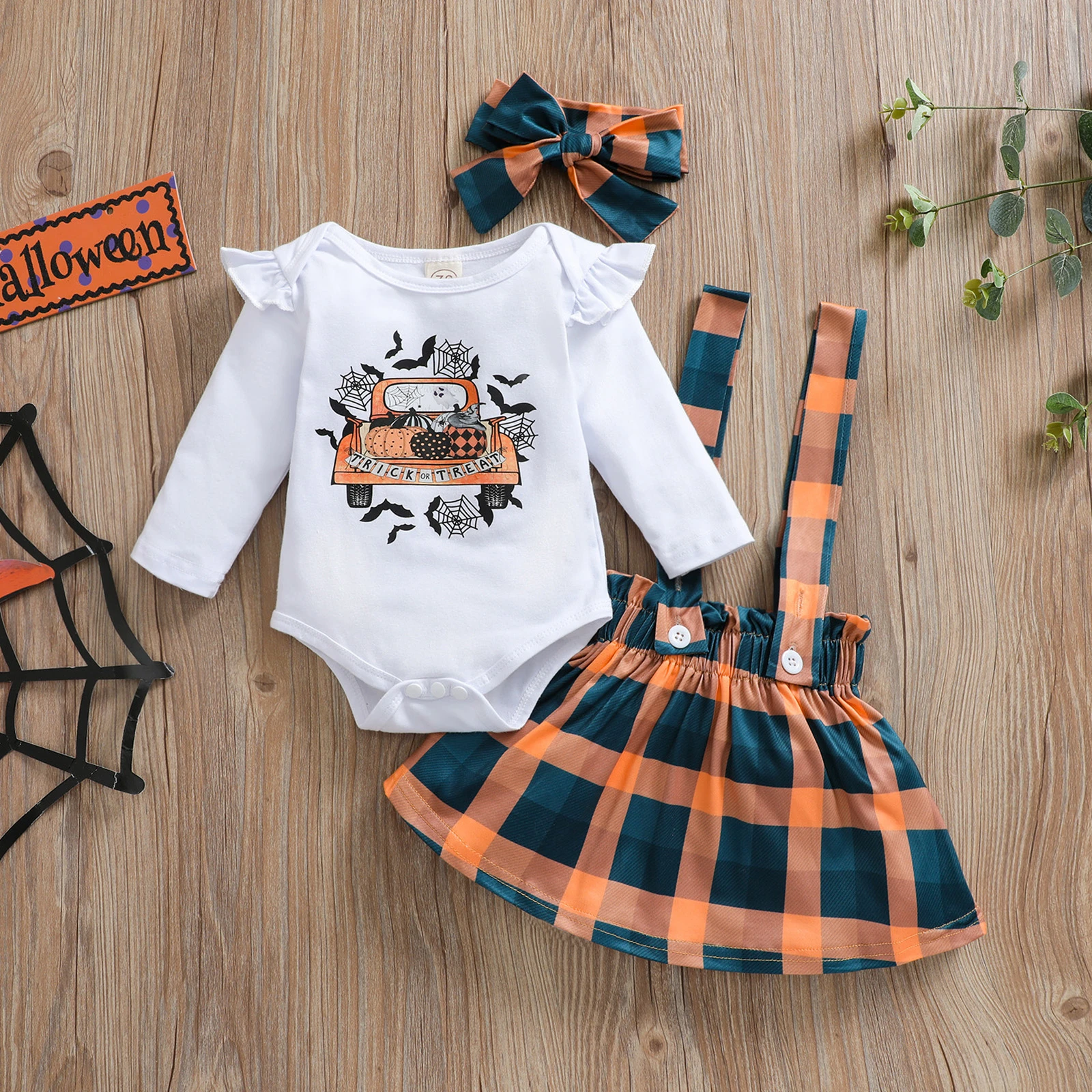 Baby Clothing Set classic Ma&Baby 0-24M Halloween Baby Girls Costumes Newborn Infant Girl Clothes Set Long Sleeve Pumpkin Car Romper Plaid Skirts Outfits Baby Clothing Set best of sale