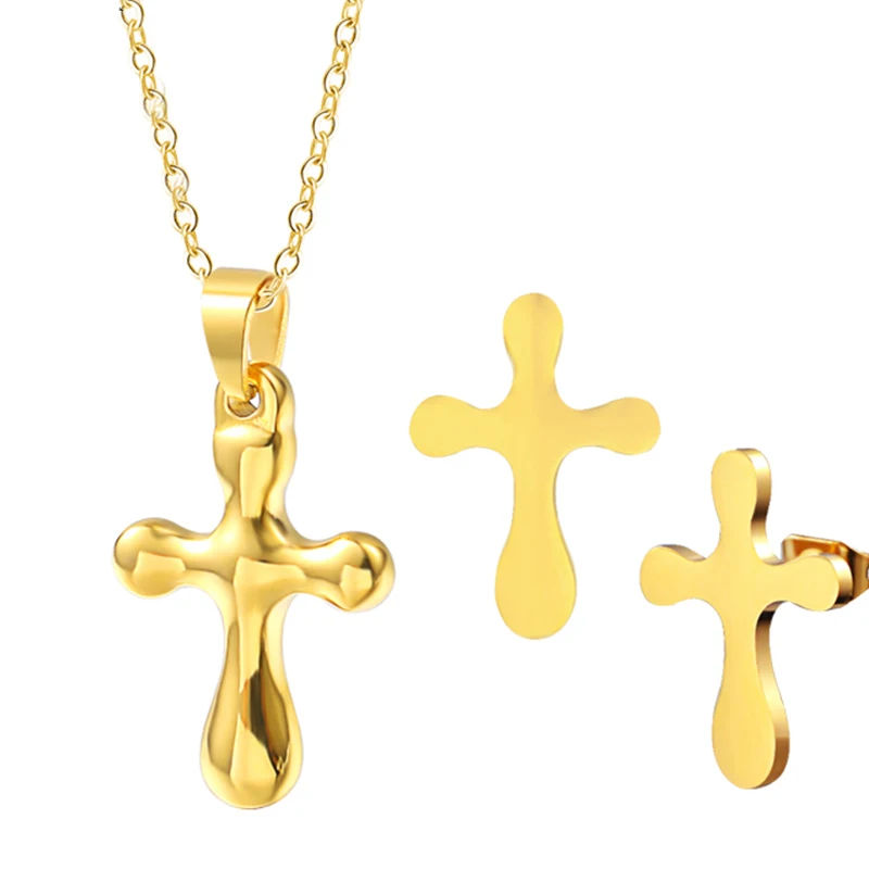 RIR Simple Cross Pendants Jewelry Set Sliver And Gold Stainless Steel