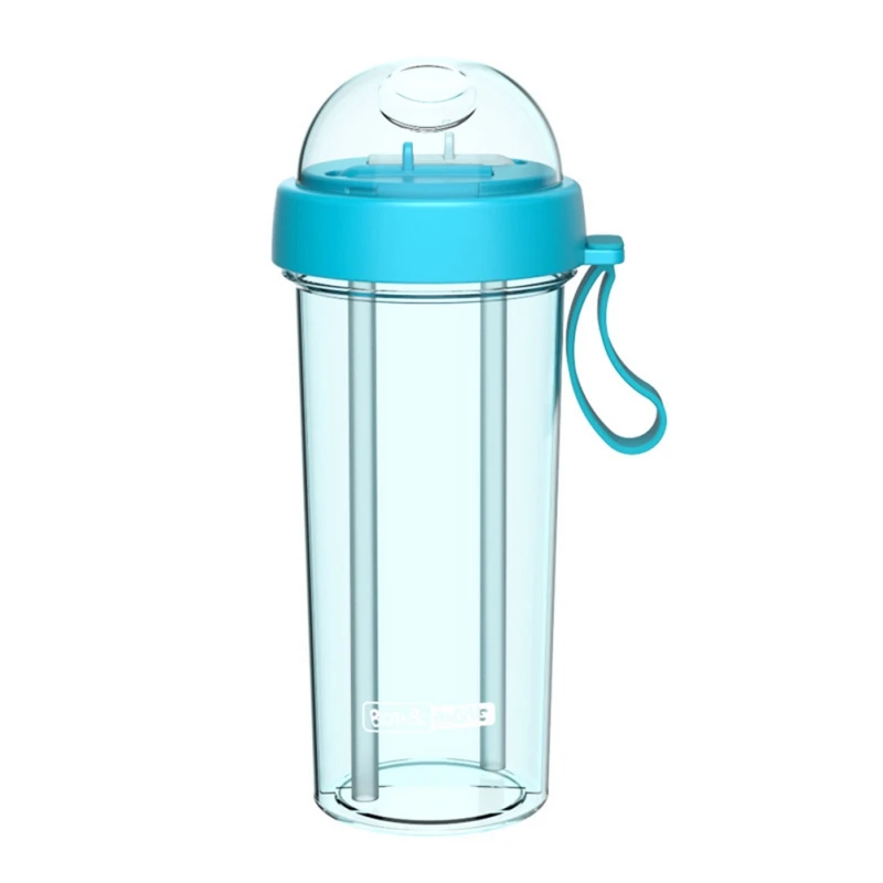 Наружная бутылка для воды с соломинкой, портативные спортивные бутылки двойного назначения с крышкой, Экологичная пластиковая посуда для напитков для пеших прогулок и кемпинга - Цвет: LG