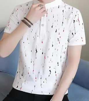 

Summer good quality New style men short sleeve T-shirt white red blue l02 An