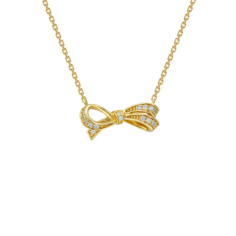 

Japanese-style Jewelry S925 Silver Elegant Cool Bow Zircon Necklace Set Simple GIRL'S Heart Earrings Bracelets