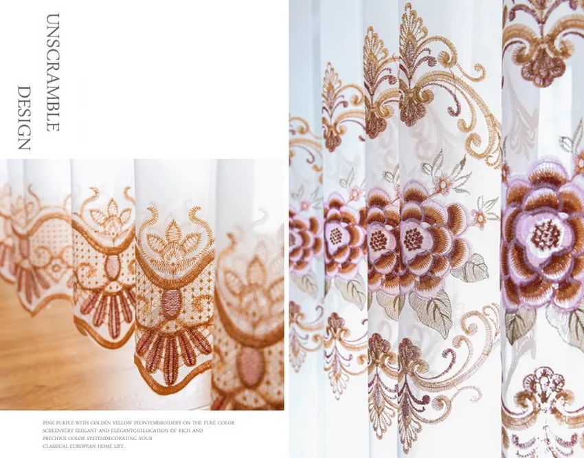 Ready Made Curtain Simple European Flower Embroidery Tulle for Living Room Pink Wedding Home Decor Screens For Bedroom M138#4