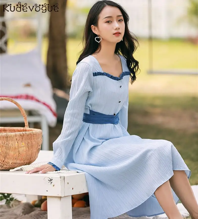 

Mori womenclothing women autumn and winter new literary temperament French eustoma skirt high waist was thin retro long-sleeved