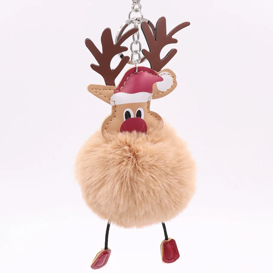 

Baby Plush Toy Christmas Moose Santa Claus Key Chains for Women Bag Toy Key Ring Fur Ball Plush Keychains for Christmas Gift