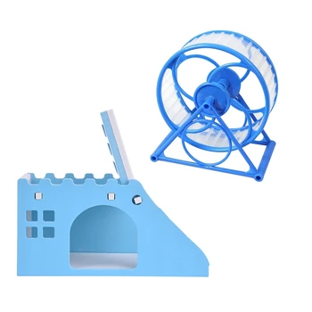 

2 Pcs Pet Accessories: 1 Pcs Pet Jogging Hamster Exercise Toy Running Sports Wheel & 1 Pcs Exquisite Hamster House Viewing Deck