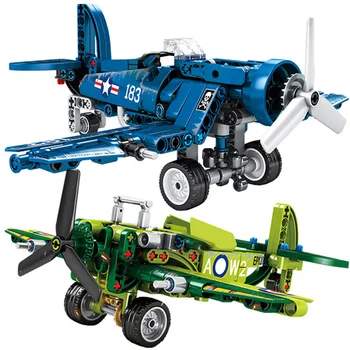 

205/6pcs Military US Airplane UK Fighter Building blocks Army Technics bricks Helicopter with one figure Toys for Children
