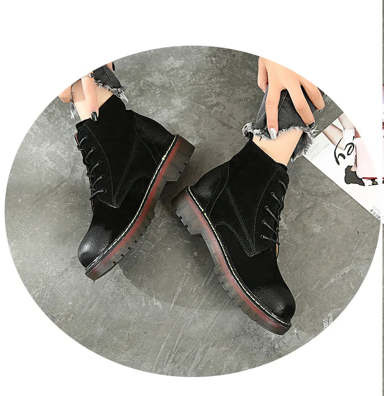 Botas mujer/новая обувь женские Ботинки martin на платформе модные брендовые женские ботильоны из натуральной кожи с перекрестной шнуровкой bota feminina