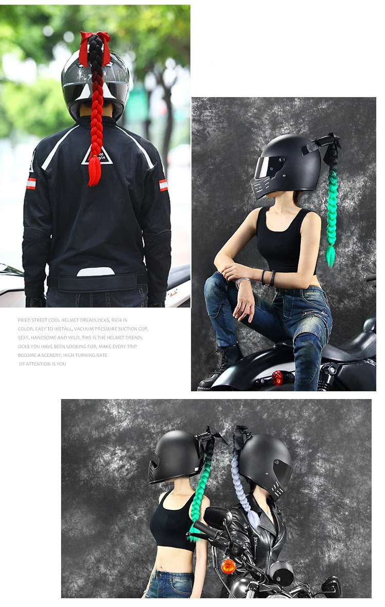 Colorful Helmet Decorations Braid Hair Punk Cockscomb Modeling Motorcycle Helmet Woman Braids Wig Ski Mohawk