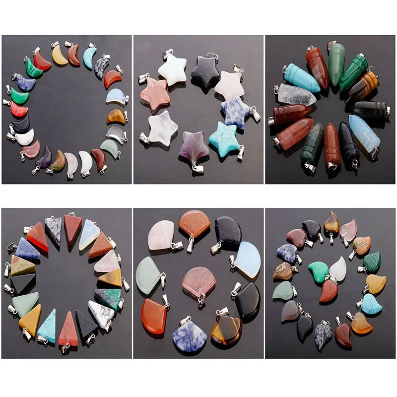 Wholesale 50pcs/lot charms mixed natural stone multiple shape pendants DIY jewelry making earrings for friend gift free shipping