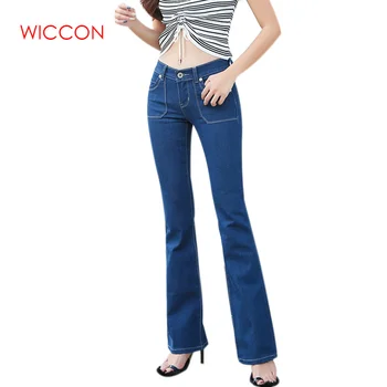 

Women Flared Jeans High Waist Elegant Retro Style Bottom Skinny Denim Pants Female Sexy Casual Wide Leg Jeans