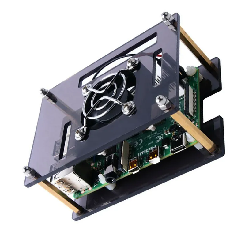 Прозрачный/темно-коричневый акриловый чехол для Raspberry Pi 4 Модель B, чехол с охлаждающим вентилятором для Raspberry Pi 4B/3B+/3B/2B