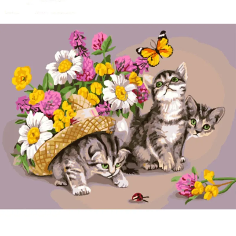 

Oil Picture By Number Butterfly Cat Painting Canvas With Frame HandPainted Paint For Drawing Corlor Anima For Adults Home Decor