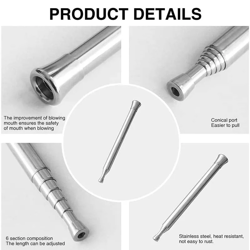 Fire Blow Pipe Telescopic Camping Blow Fire Tube Blower Stainless Steel Pipe Campfire Tool for Outdoor Picnic BBQ Fireplace