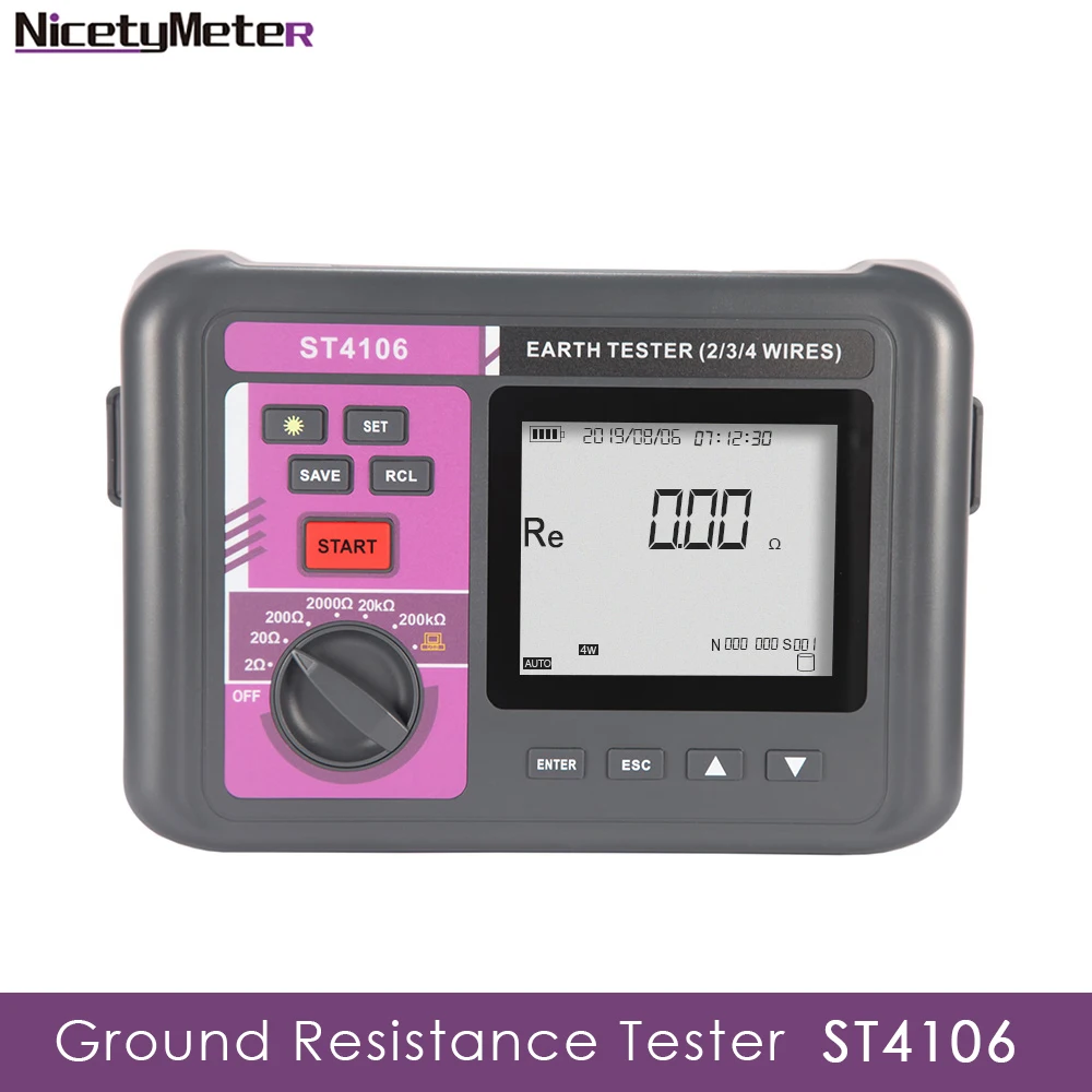 Nicety ST4106 digital Ground earth resistance tester 4 pole soil electric resistivity meter megger with big LCD backlight