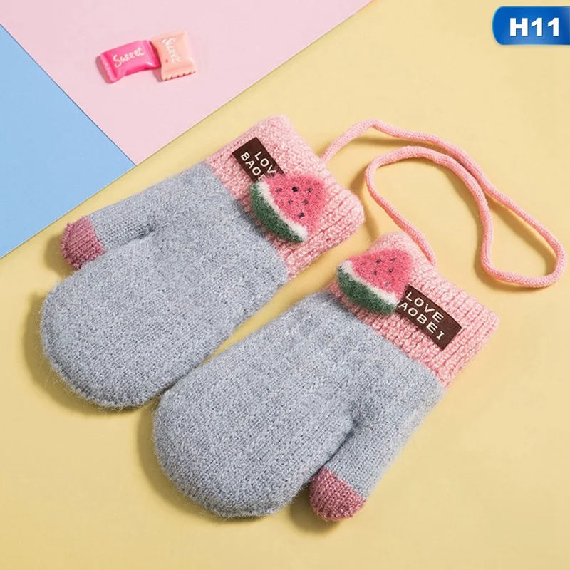 1 Pair Cute Cartoon Children Gloves Winter Autumn Warm Boys Girls Gloves Knitting Thicken Kids Full Finger Mittens 6-12 Year