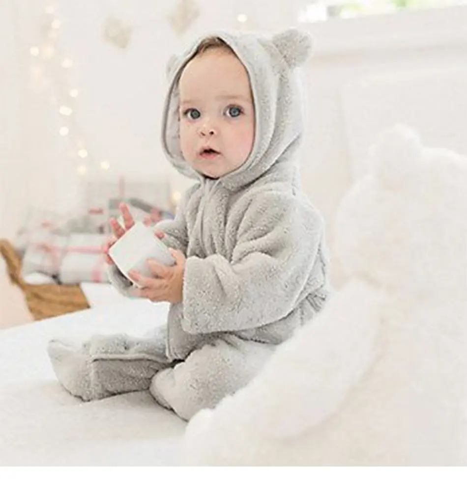 Little J Baby/теплые ромперы с ушками кролика для малышей; сезон осень-зима; Стильный комбинезон с кроликом для малышей; хлопковые комбинезоны с заячьими ушками для мальчиков и девочек; одежда с капюшоном