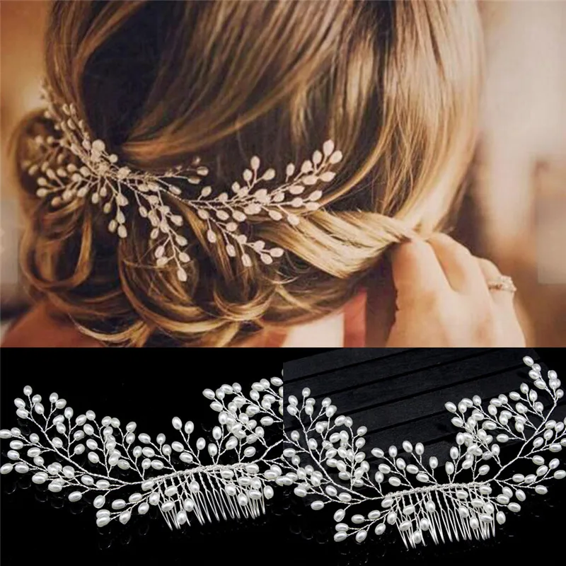 Ручной работы с жемчугом Свадебные HairJewelry вечерние Pom Звездное расчески для волос