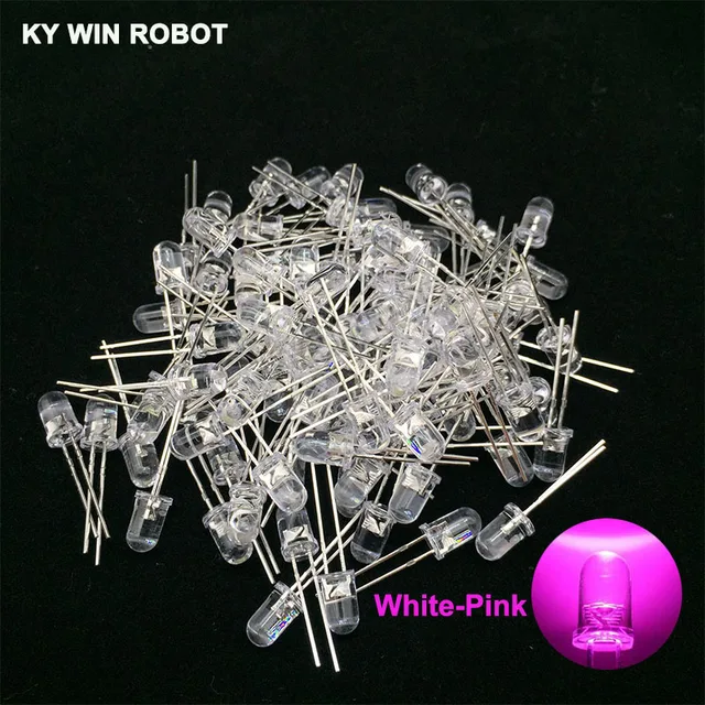 100pcs 5mm LED Diode 5 mm Assorted Kit White Green Red Blue Yellow Orange Pink Purple Warm white DIY Light Emitting Diode 100pcs White-Pink