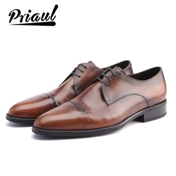 

Leather Shoes Men Oxford Real Genuine Leather Custom Fashion Office Dress Wedding Luxury Brand Formal Party Mens Derby Shoe