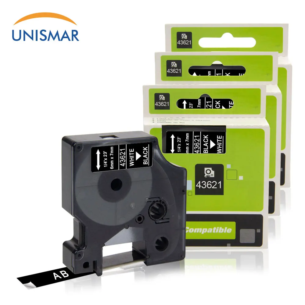 Сменная лента для этикеток Unismar LabelWriter 450 для Dymo D1 43621 6 мм x 7 м белый на черном для Dymo LabelManager 160 280 210D PNP