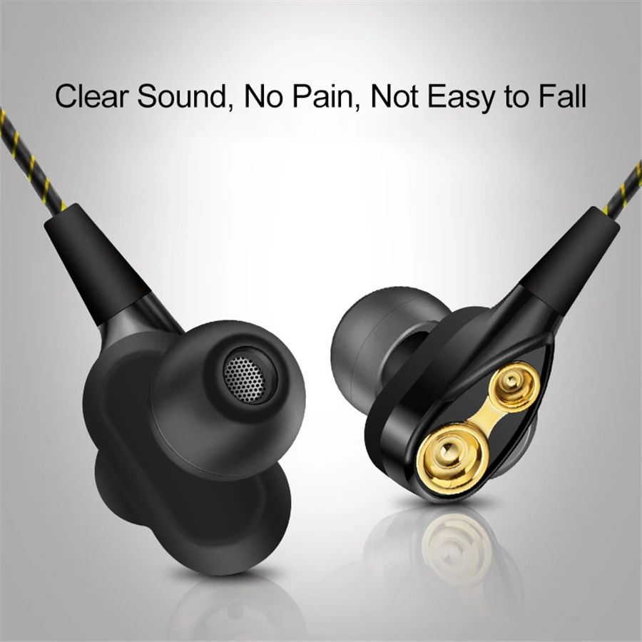 

3.5mm quad-core double-action ring earphone high performance sports music earphone 3D stereo volume control with microphone
