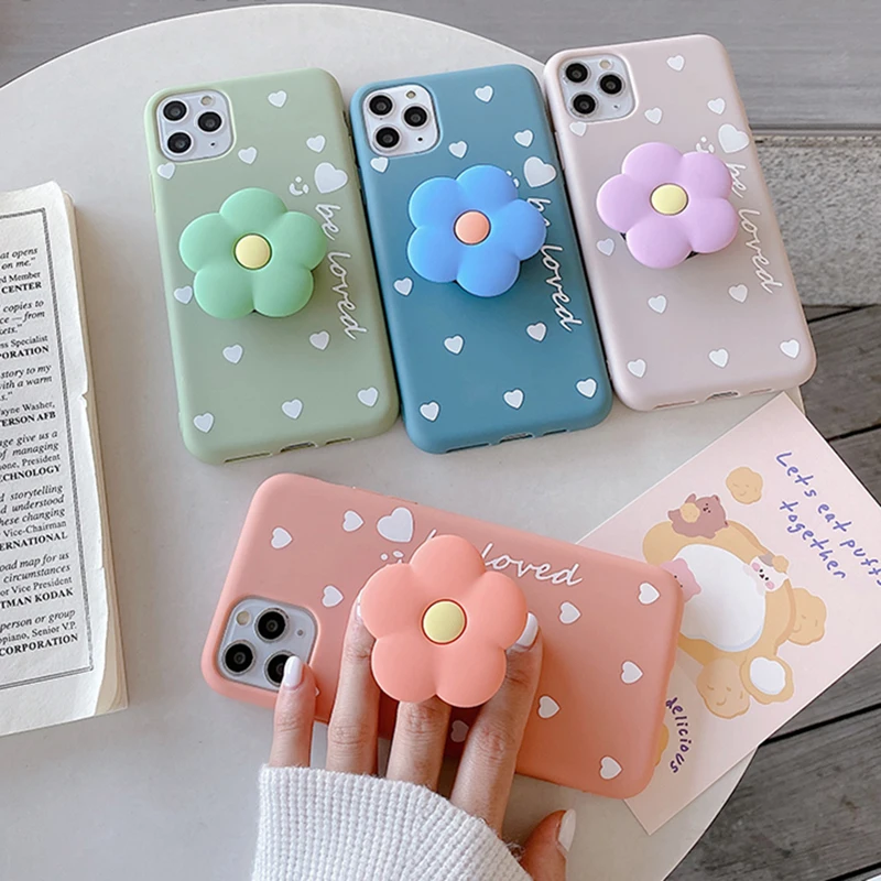 

2020 New 3D Lovely Flower Holder Stand Soft Phone Case For iphone 11 Pro Max X XS XR 6S 6 7 8 plus Cute Cover For iphone SE