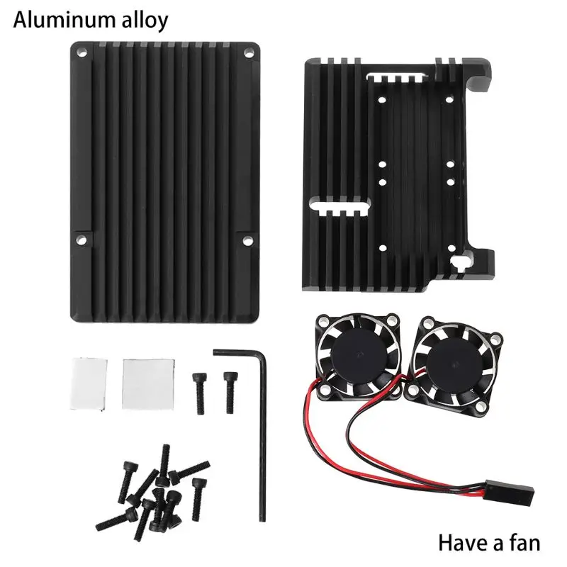 Из алюминиевого сплава конструктивный корпус металлический корпус черная коробка излучающая пластина радиатор кулер для Raspberry Pi 4 Модель B - Цвет: Black a fan