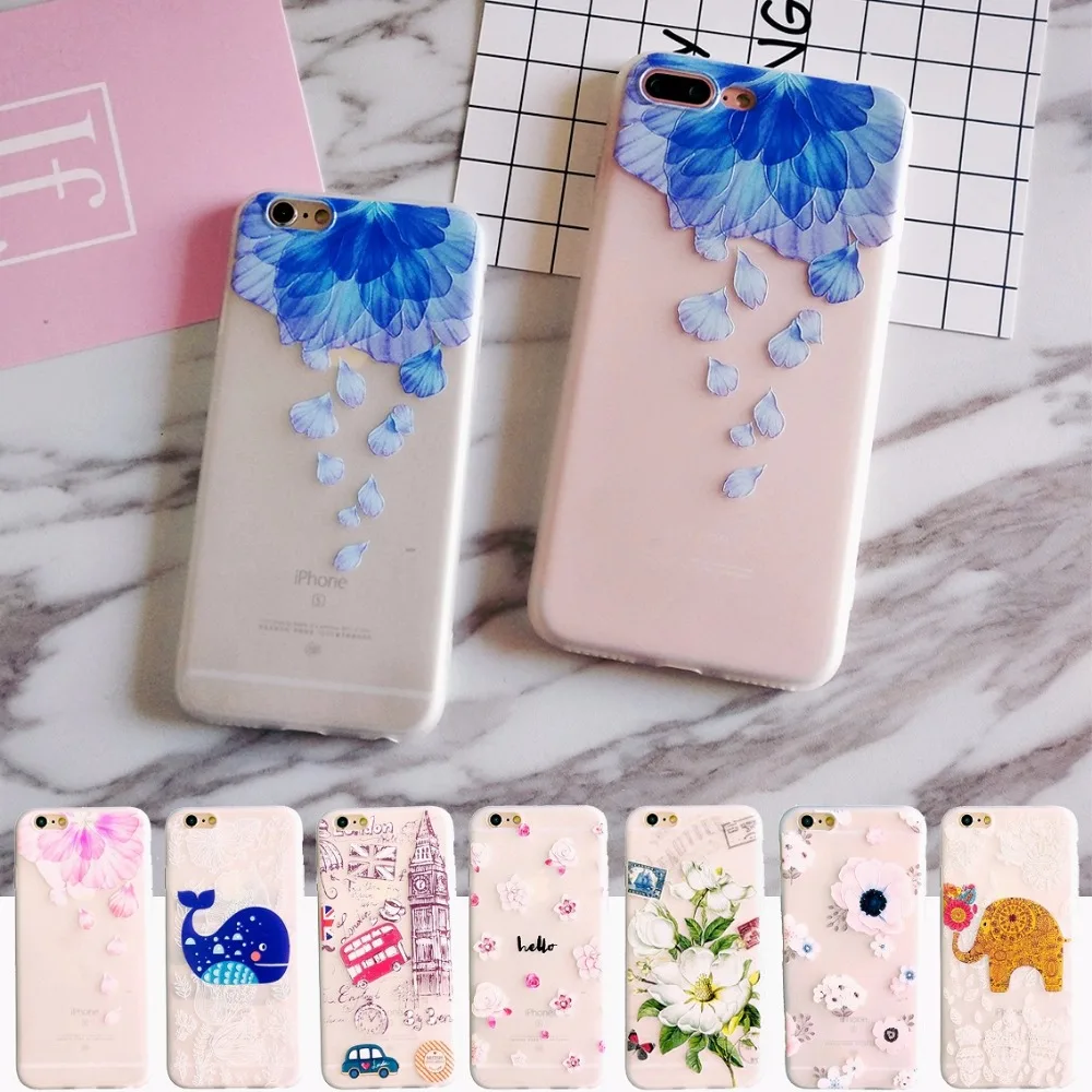 Luxury Phone Coque For iphone 11 Pro XS Max X XR 5 6 S 7 8 Plus Case 3d Transparent Cute Cartoon Flower Leaf Soft TPU Back Cover | Мобильные