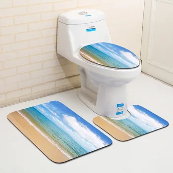 

Bathroom Foot Pads 3-piece Marine Printed Carpet Toilet Non-slip Three-piece Floor Mat Toilet Soft Flannel Rugs Sets