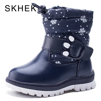 

SKHEK Children's Snow Boots Girls Shoes Winter Waterproof Baby Thick Plush Wool Bota Infantil Warm Non-slip Student Sport Boats
