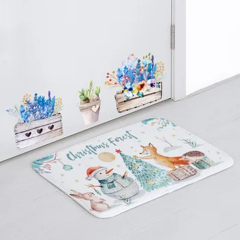 

Customized Fun Floor Mat Kitchen Decoration Christmas White Snowman Deer Cartoon Door Mat 50*80 Coral Fleece Non-Slip Beach Mat
