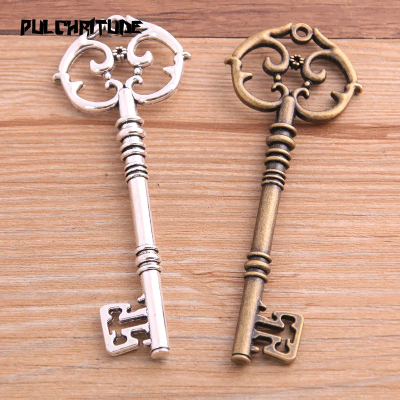 2 Stuks 31*82Mm Twee Kleur Grote Sleutel Charms Hollow Hangers Handgemaakte Decoratie Vintage Voor Diy Sieraden Maken bevindingen